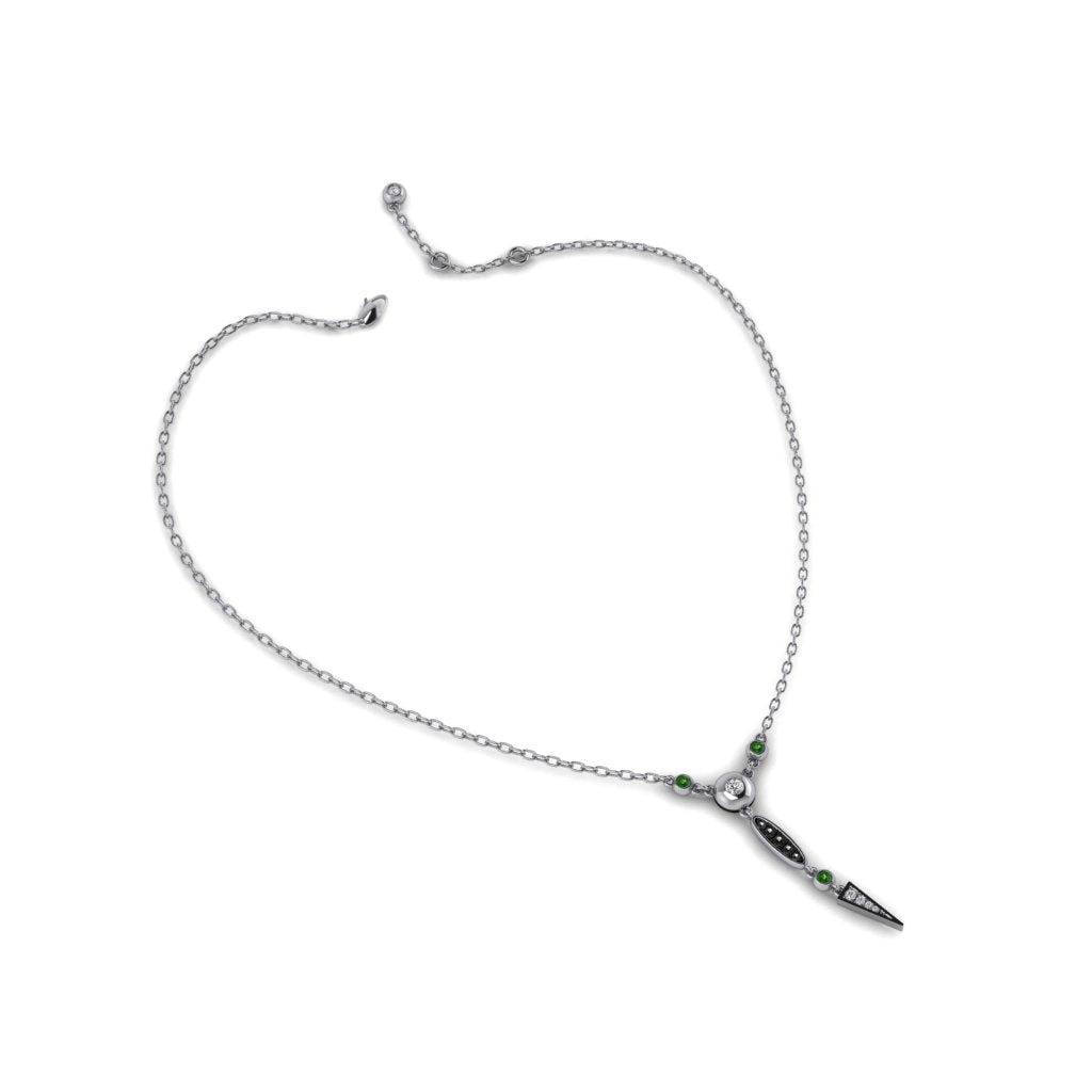 Midnight Necklace with Black & White Diamonds and Garnet Tsavorites
