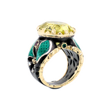 Michelangelo Ring with Lemon Topaz, Diamonds, Rhodolite Garnets and Colombian Emeralds