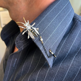 Flying Hornet Lapel Pin with New Age Diamonds and Onyx