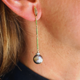 Eclipse Dangling Earrings with Diamonds, Garnet Tsavorites, Freshwater Pearl and Tahitian Grey Pearl