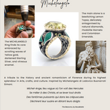 Michelangelo Ring with Lemon Topaz, Diamonds, Rhodolite Garnets and Colombian Emeralds