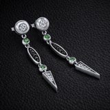 Midnight Earrings with Black & White Diamonds and Garnet Tsavorites