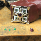 Medici Cufflinks with Emerald and Garnet Rhodolite