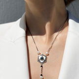 Brunelleschi Necklace with London Blue Topaz, Fresh Water Baroque Pearls and Onyx