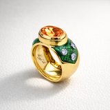 Stella Garden Green Enamel Ring with Limoges Citrine and Diamonds