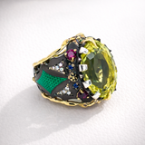 Leonardo Ring with Lemon Topaz, Burmese Rubies and Colombian Emerald