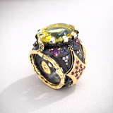 Leonardo Ring with Lemon Topaz, Burmese Rubies and Colombian Emerald