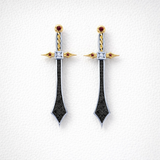 SAINT Sword Earrings with Black Diamonds Full Pavee', White Diamonds and Burmese Rubies