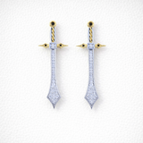 SAINT Sword Earrings with White Diamonds Full Pavee' and Black Diamonds