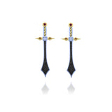 SAINT Sword Earrings with Black Diamonds Full Pavee', White Diamonds and Burmese Rubies