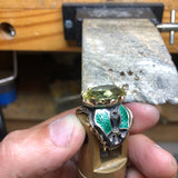 Michelangelo Ring with Lemon Topaz, Diamonds, Rhodolite Garnets and Colombian Emeralds