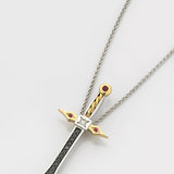 SAINT Sword Pendant with Black Diamonds Full Pavee', White Diamonds and Burmese Rubies