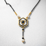 Brunelleschi Necklace with London Blue Topaz, Fresh Water Baroque Pearls and Onyx