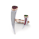 Eclipse Ring with White Diamonds, Burmese Rubies and Garnet Tsavorite