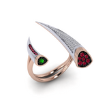 Eclipse Ring with White Diamonds, Burmese Rubies and Garnet Tsavorite