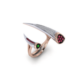 Eclipse Ring with White Diamonds, Burmese Rubies and Garnet Tsavorite