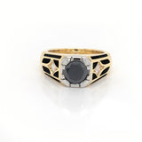 SAINT Signet Ring with Black & White Diamonds and Vitreous Enamel