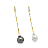 Eclipse Dangling Earrings with Diamonds, Garnet Tsavorites, Freshwater Pearl and Tahitian Grey Pearl