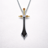 SAINT Sword Pendant with Black Diamonds Full Pavee', White Diamonds and Burmese Rubies